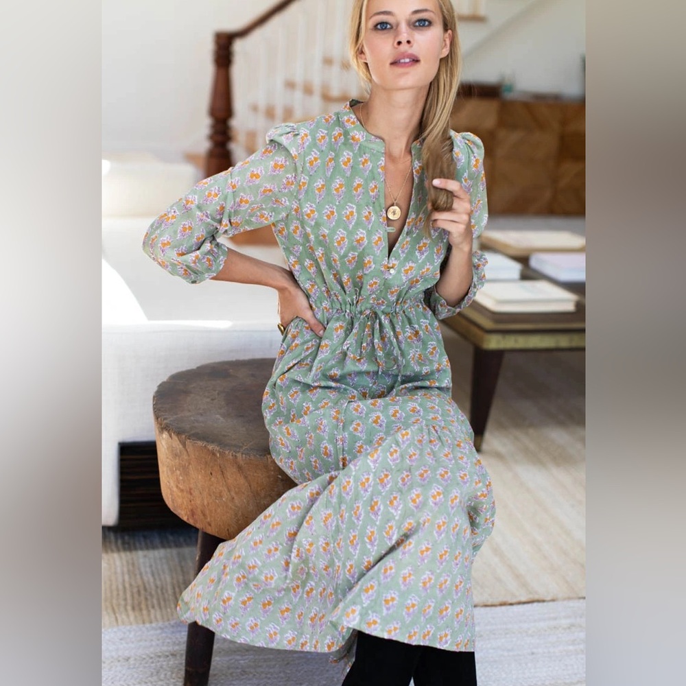 Emerson Fry India Collection Frances Harper Dress Size Medium Green Floral Maxi